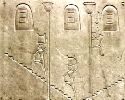 Heiroglyphs of Egyptians retrieving grain using an open stairwell. This was a great improvement on the tunnels of the first grain silo that were poorly ventilated and resulted in workers suffocating.